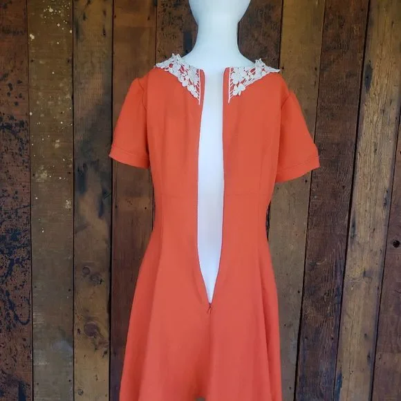 Hell Bunny Orange Dress With White Lace Peter Pan Collar - Picture 6 of 12